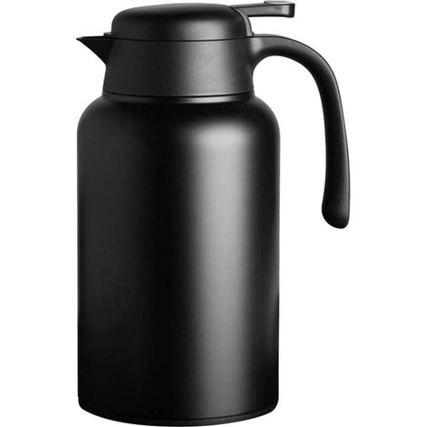 Termo de 2 litros, jarra de acero inoxidable con aislamiento térmico, mantiene las bebidas calientes o frías durante 24 horas (negro).