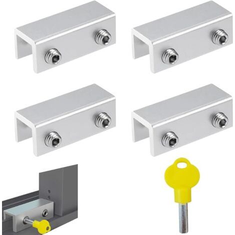 Verrou Porte Coulissante, 4 Pièces Bloque Porte Coulissante, Réglable Verrou Baie Coulissante, Sécurité et Antivol Fermeture Baie Coulissante, avec Clé, pour Portes et Fenêtres Coulissant