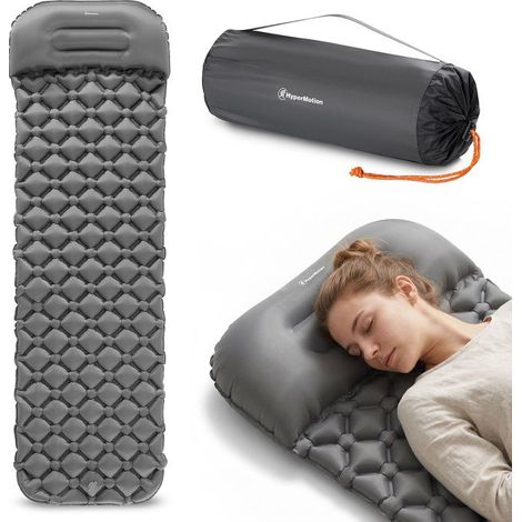 Colchón de Camping Inflable Ultraligero de Senderismo Campmat 1 Plaza con Almohada Integrada 190x56cm Gris (1/5)
