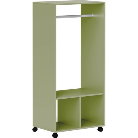 Open Wardrobe on Wheels, Bedroom Wardrobe with Clothes Hanging Rail, 2 Storage Shelves, Mobile Garment Rack for Cloakroom, Hallway, Green (1/5)