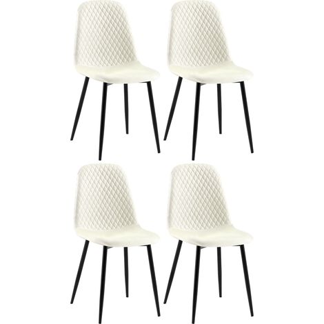 Sillas de comedor x4 con costuras decorativas de rombos asiento de tela crema patas de metal negro mate 100007734 (1/5)