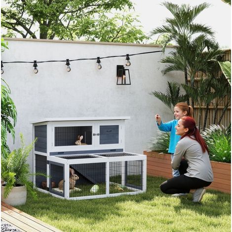Gabbia conigliera in legno a 2 livelli 122x95x93,5 cm OKMYHOME (1/3)
