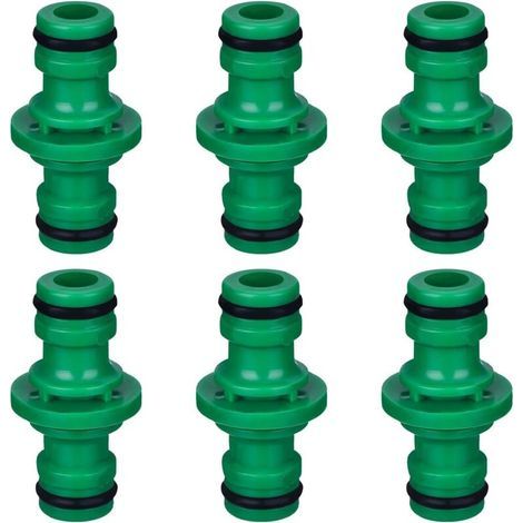 6 Stück Doppel-Schlauchverbinder (Außengewinde) zum Verbinden von Gartenschläuchen (Grün)