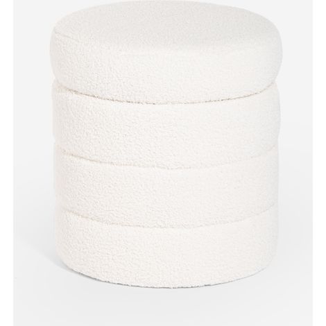 Pouf bouclé contenitore di design a cilindro per soggiorno Mugi - Bianco (1/4)