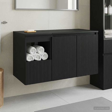 vidaXL Bathroom Furniture Set 2 pcs Black Engineered Wood (1/5)