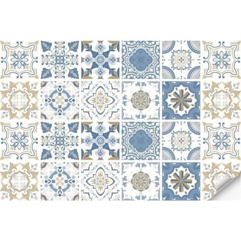 24 Pcs(20x20cm) Autocollant de carrelage bleu Peel and Stick Dosseret, décoration en PVC imperméable à l'eau et à l'huile Peel (1/4)