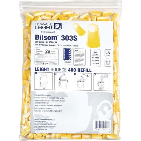 Bilsom 1006187 303S Confezione ricarica di tappi per le orecchie 33 dB usa e getta EN 352-2 200 Paio/a (1/4)