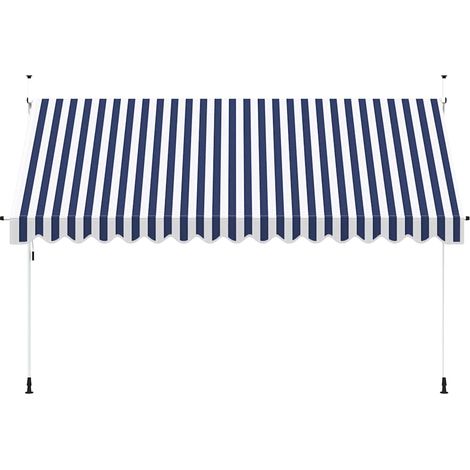 Auvent Marquise rétractable manuel, Store Banne pour Jardin Balcon Terrasse, 400 cm Rayures bleues et blanches OIB8409E (1/4)
