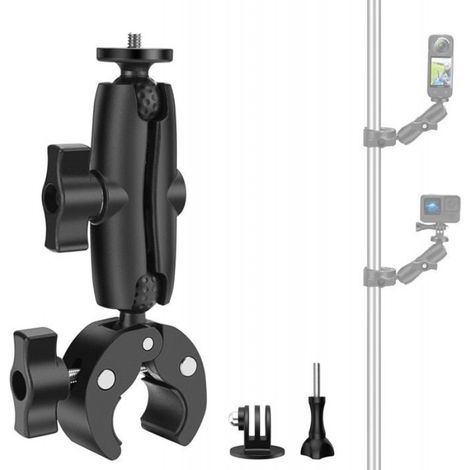 Support de Guidon - pour Caméra Sportive - Serrage 16 à 38 mm - Double Tête Sphérique Réglable - ABS et Acier Inoxydable - 1 Pièce (1/5)