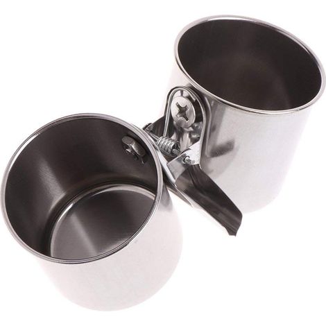 Ensemble d'alimentation adapté aux oiseaux et perroquets (bols doubles) — Bols en acier inoxydable pour nourriture et eau (avec clips) Mangeoire, bols suspendus et accessoires pour cage (4 x 4 cm) (1/4)