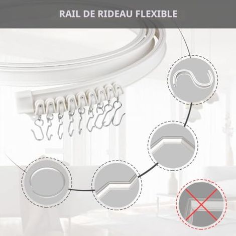 Kit de tringle à rideaux pliable et flexible de 5 mètres, blanc (1/3)
