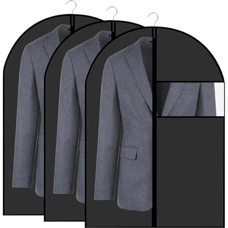 Lot de 3 sacs à Vêtements 60 x 80 cm pour Costumes, fenêtre transparente, fermeture Éclair, noirs (1/4)
