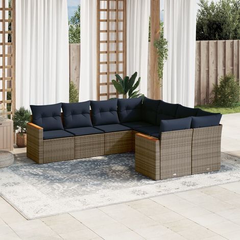 8-teiliges Gartensofa-Set mit Kissen, grau, Polyrattan (1/5)