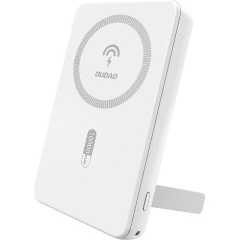Batería externa Dudao K14S+ de 10000 mAh y 20 W con puertos USB-A, USB-C y MagSafe, con soporte - Blanca