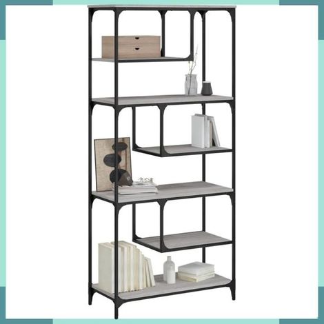 Bibliothèque - 836226 - Sonoma gris - Bois d'ingénierie & métal - 81x36x176 cm (1/5)