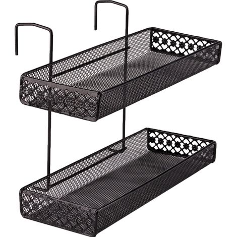 Panier À Fleurs Suspendu - Support À Deux Niveaux En Acier Au Carbone - Pour Balcon Et Patio - 32 X 22 X 16 Cm - 1 Pièce (1/5)