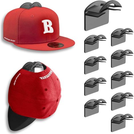 Porte-casquettes mural sans perçage, crochets en viscose résistante, lot de 10, noir (1/5)