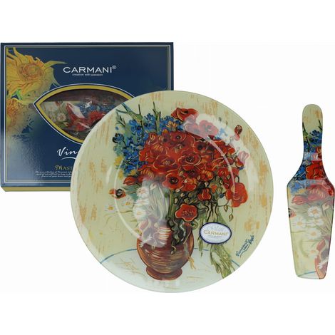 Carmani, plato decorativo y utilitario con espátula - VAN gogh/Amapolas y margaritas rojas (1/4)