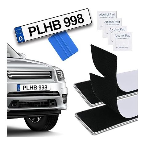 Support de Plaque d'immatriculation Auto-adhésifs, Kit de Support de Plaque DImmatriculation de Voiture sans Cadre pour Voiture/Auto, 50 x 10cm Universel Porte Plaque Immatriculation Noir (1/5)