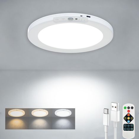 Plafonnier LED rechargeable sans fil 19 cm avec détecteur de mouvement, batterie 8000 mAh, 3 températures de couleur et télécommande (1/5)
