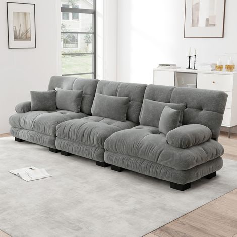 Canapé d’angle modulable, Canapé 3 places en tissu chenille, Assise profonde, Dimensions313×77×81 cm, Doux et confortable, gris (1/5)
