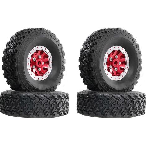 Jantes et pneus métalliques à verrouillage de talon pour améliorer la maniabilité de la voiture télécommandée sur terrain accidenté (rouge) (1/5)