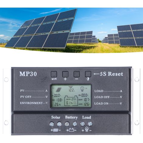 MPPT/PWM 30A 12/24V Solarladeregler mit LCD-Display, Schaltungsschutz und USB-Anschluss für Akkus (1/5)