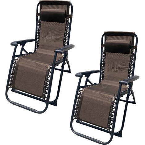 Marbueno Pack 2 tumbonas Plegable Acero Cojin Jardin y Piscina 90X66X108 Gravedad Cero Marron
