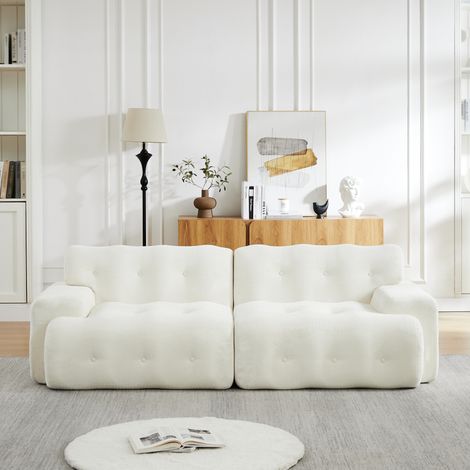 2-Sitzer-Sofa 224x104x66 cm Beige Chenille mit tiefem Sitz und montagefreiem Design (1/5)