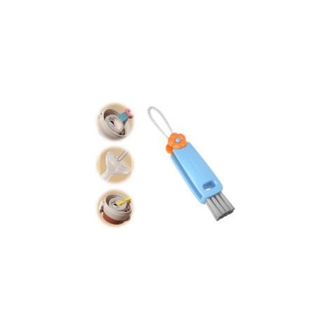 Brosse de nettoyage bleue pour bouchons de bouteille, dimensions : 12,8 x 2,4 x 2 cm, 1 pièce, brosse multifonctionnelle 3 en 1 pour bouchons de tasses - Crezuo