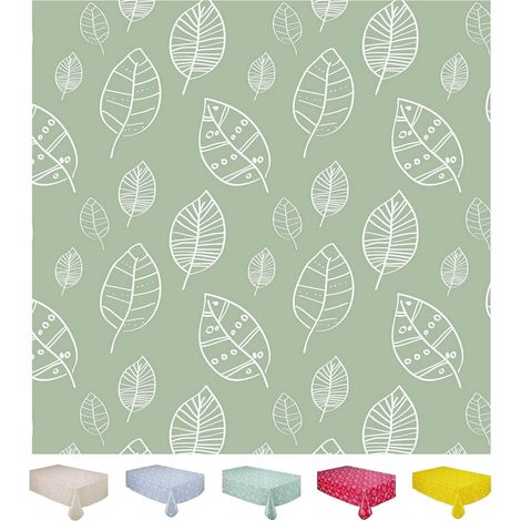 Nappe Toile cirée PVC Rectangulaire 140 x 200 cm Feuilles Vert Sauge (1/5)
