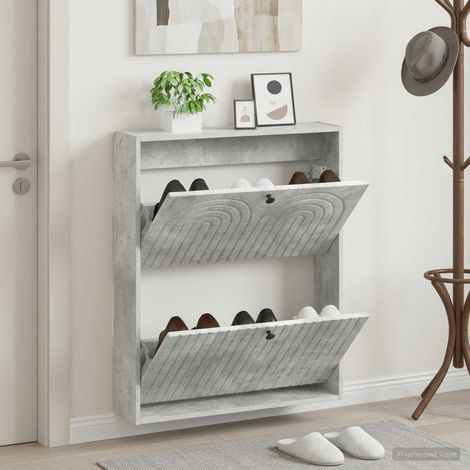 vidaXL Wall-Mounted Shoe Cabinet ALKMAAR 71 x 17 x 86 cm Concrete Grey (1/5)