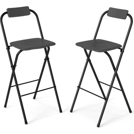 COSTWAY 2 Pack Outdoor Barstools Foldable Patio Chairs with Backrest Metal Frame Grey (1/5)
