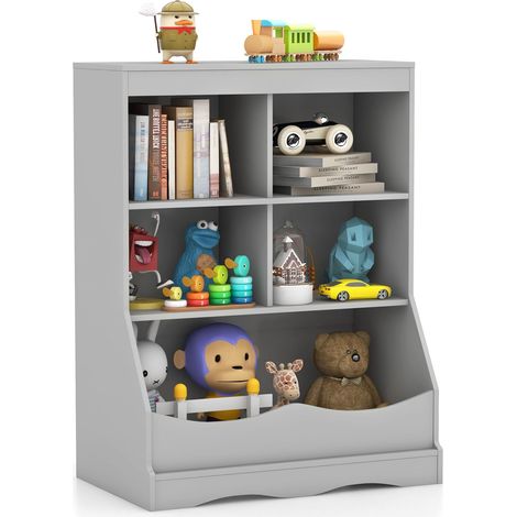 COSTWAY Kids Storage Shelf Children Toy Storage Organizer w/ 5 Bins-Grey (1/5)