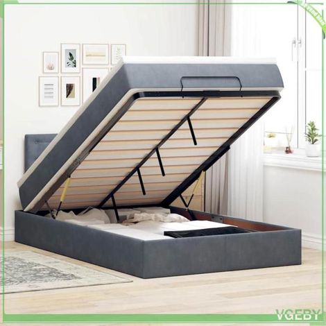 Lit ottoman avec matelas - 3311904 - Velours gris foncé - 120x190 cm - Rangement hydraulique (1/5)