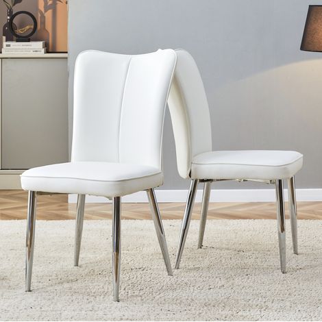Sedie da pranzo set da 2, 45 x 44 x 89 cm, PU bianco, gambe in metallo argentate HAVRYA (1/5)