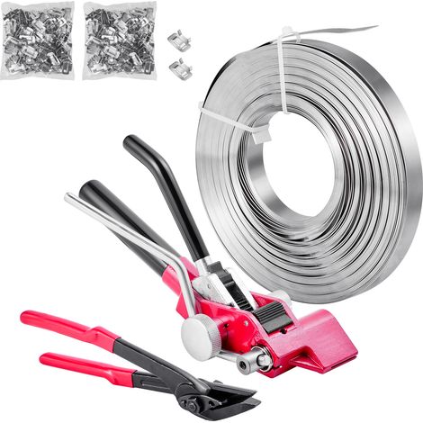 Mophorn Set di reggiatura per cinghie metalliche, rotolo resistente in acciaio da 60 m con 200 fibbie metalliche, kit manuale per imballaggio ideale per magazzino, trasporto e trasloco