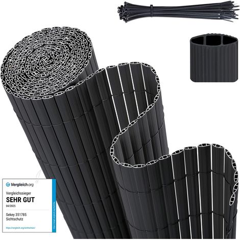 Sekey – Canisse occultante PVC 100x500 cm – Double renfort – Résistante aux intempéries – Couleur anthracite – Installation facile avec colliers de fixation (1/5)