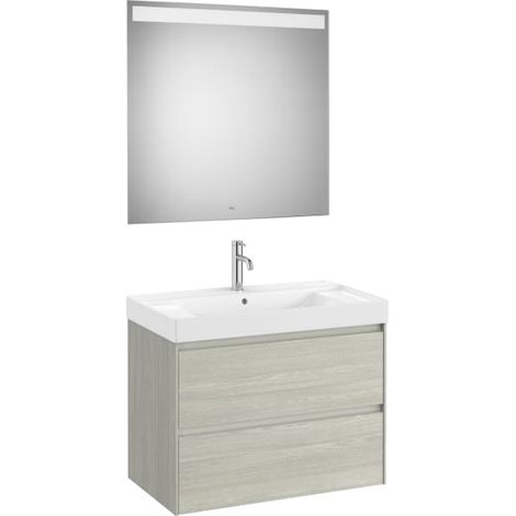 MUEBLE LAVABO CENTRADO 800X460 ONA STANDARD 2 CAJONES + ESPEJO LED ROBLE CLARO