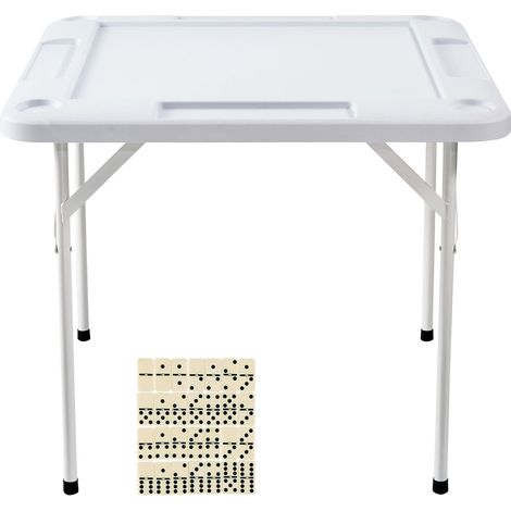 Table de Mahjong carrée pliante 4 joueurs 4 porte-gobelets 4 plateaux à jetons jeu de dominos inclus 90x90 cm (1/5)