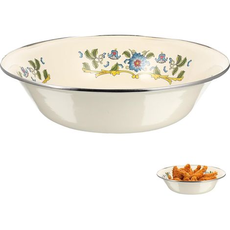 Bol à soupe vintage en émail blanc laiteux, 30 cm, multifonctionnel, en acier émaillé (1/5)