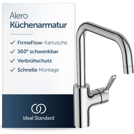 Ideal Standard Alero Küchenarmatur, Hochdruck, Auslaufhöhe 222 mm ✔ Chrom - 360° schwenkbarer Auslauf, schnelle Installation, Wasserhahn Küchen-Spüle, BE191AA (1/5)