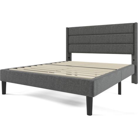 Gepolstertes Bett 140 x 200 cm mit Lattenrost und Kopfteil in Dunkelgrau (1/5)