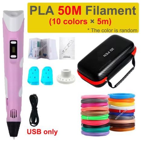 Stylo d'impression 3D pour enfants - Puzzle 3D à faire soi-même - Modèle USB avec zone d'impression de 5 m x 10 couleurs + livre de coloriage pliable + 2 protège-doigts +