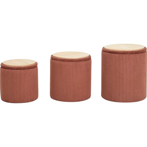 Nordlys - Set de 3 Poufs avec Rangement en Bois et Bouclettes (1/5)