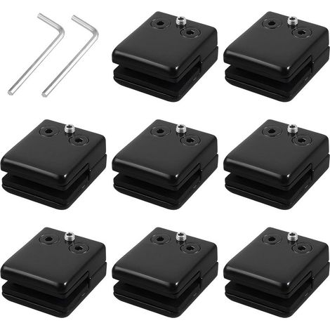 Neoteck 8 x 8-10 mm Square Glass Clamps in 304 Stainless Steel Black – Spray Paint Finish Flat Back with Rubber and Adjustment Screws for Balustrade, Stairs, Bathroom (1/5)