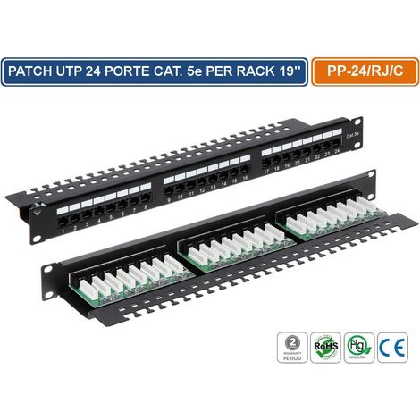 PANNELLO PATCH UTP 24 PORTE PER ARMADIO RACK 19"
