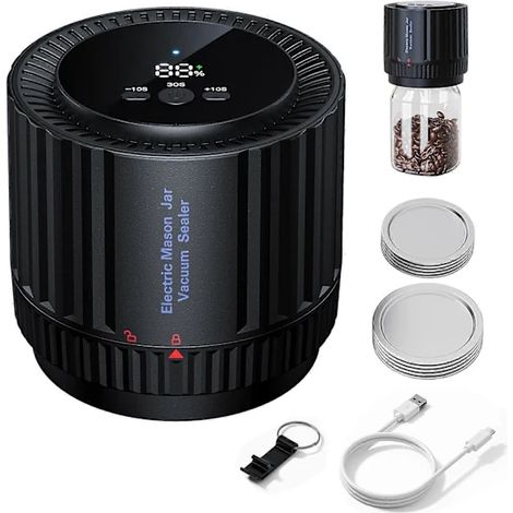 Pour scelleuse sous vide pour bocaux Mason, kit de scellage électrique YDI pour bocaux Mason avec 10 couvercles, compatible avec les bocaux Mason à ouverture standard et à large ouverture. (1/4)