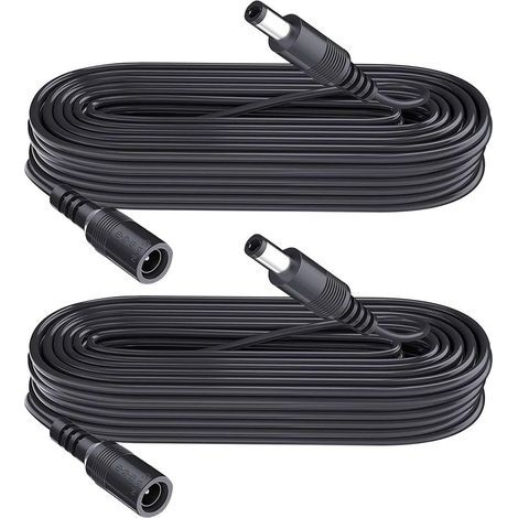 Lot de 2 rallonges d'alimentation CC 5,5 mm x 2,1 mm, pour caméra de vidéosurveillance, caméra IP WiFi, DVR, Bande LED, câble d'extension Adaptateur d'alimentation DC, Noir, 3 m (1/5)