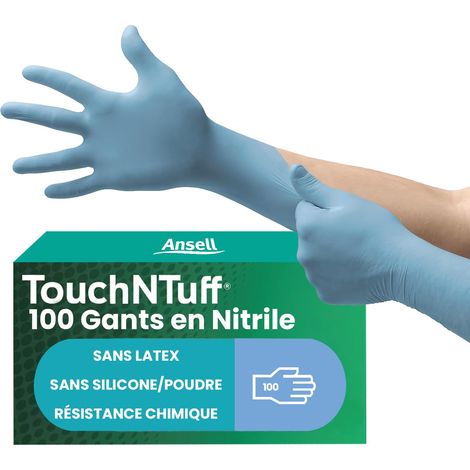Gants Jetables en Nitrile, Non Poudrés, Haute Protection Chimique et Mécanique, Contact Alimentaire, Sécurité Industrielle, Sans Latex, Bleu, Taille M (100 Gants) (1/5)